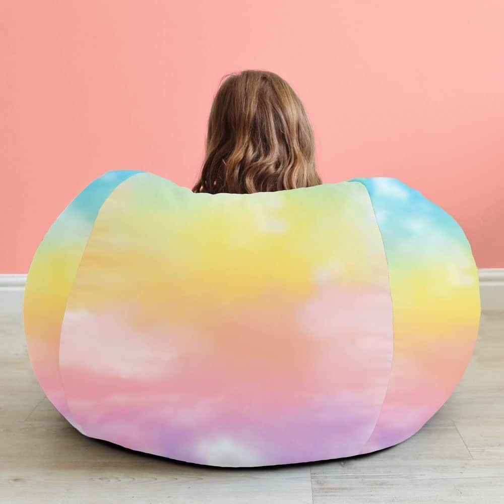 Kids Tie-Dye Bean Bag Chair with Footstool – Durable, Machine Washable, Indoor C