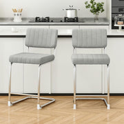 Modern Bar Stools 2pcs Grey Faux Leather 27in Counter Kitchen Chairs