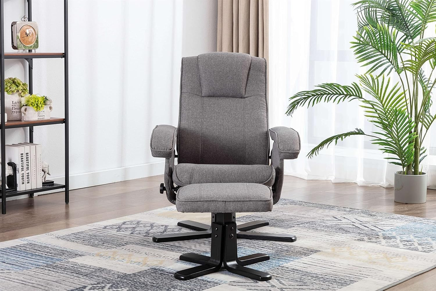 Recliner Armchair Swivel Fabric Chair w/ Footstool Lounge Office Home