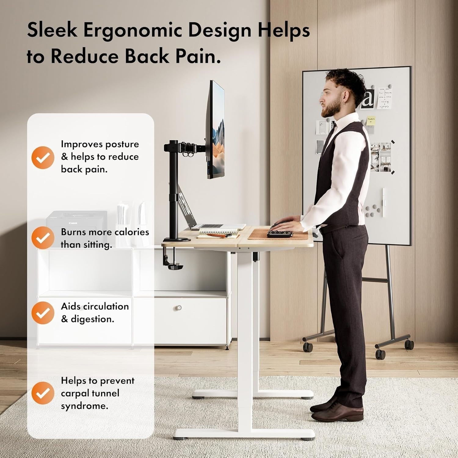 100x60cm Electric Standing Desk w/USB-C Charging & Memory Presets, White