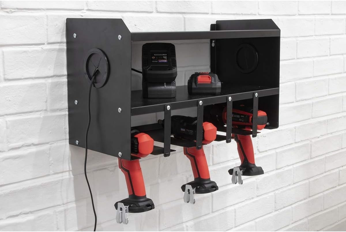 Wall-Mount Power Tool Rack 22x10x4cm Open Shelf Storage for Chargers & Tools