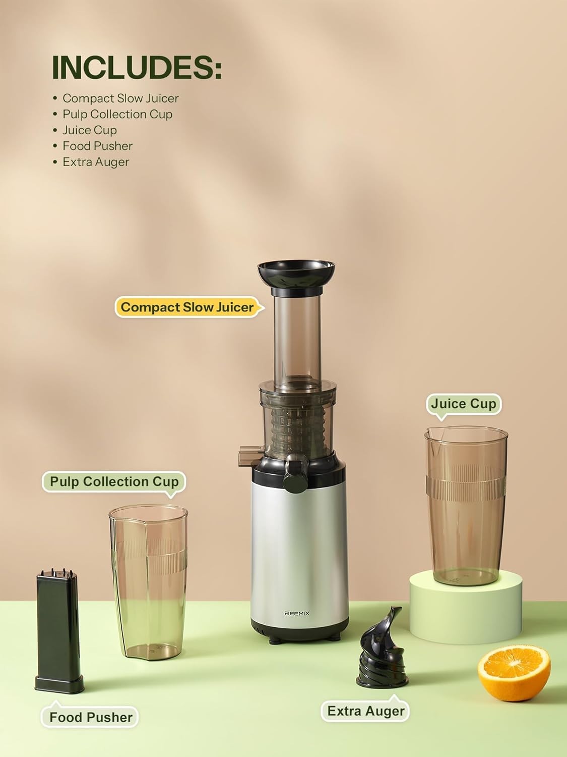 Cold Press Juicer Compact Slow Masticating Quiet BPA Free Easy Clean