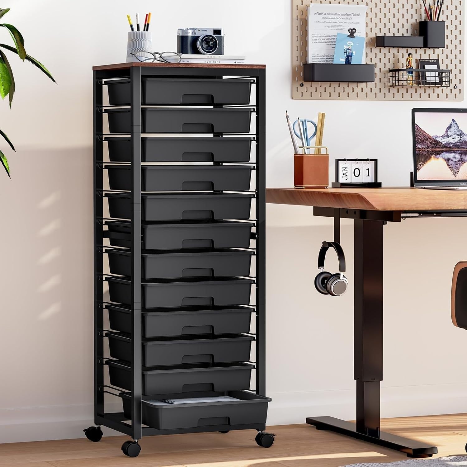 12 Drawer Craft Storage Trolley Rolling Organizer Cart with Wooden Top