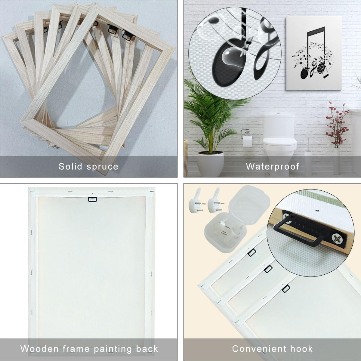 Black White Music Wall Art Set of 3 Framed Canvas 30x40cm Prints