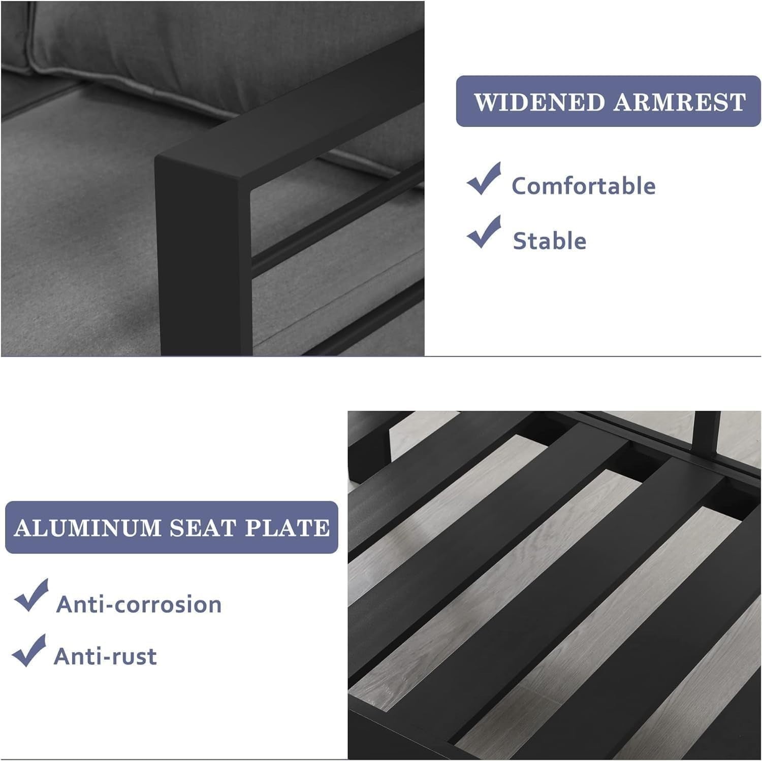 Modern 3-Seater Outdoor Sofa Set Aluminum Frame Weather Resistant Grey Patio