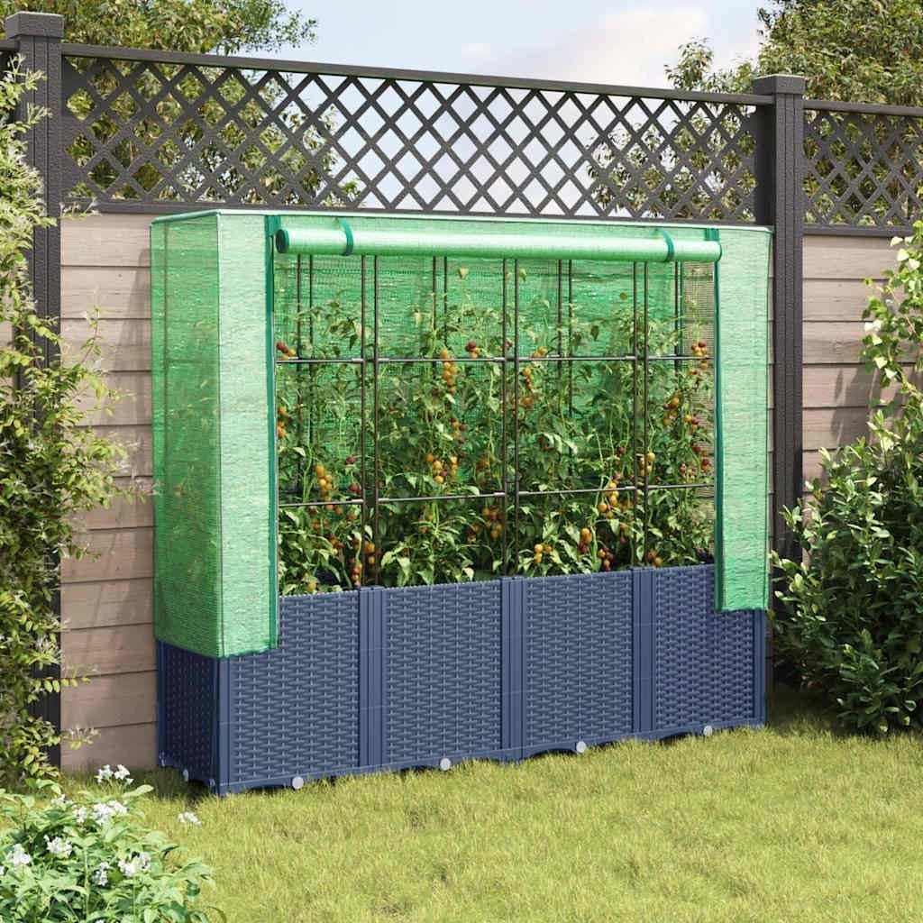 Raised Garden Bed Planter 160x40x153cm with Greenhouse Cover – Dark Grey