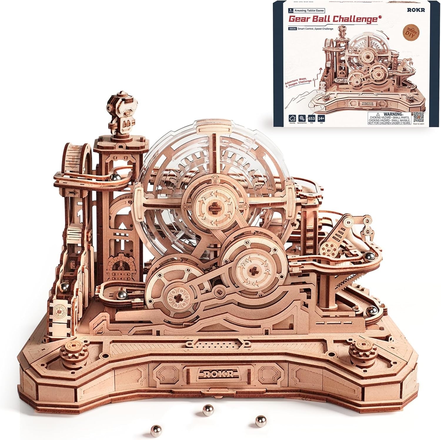 3D Wooden Marble Run Pinball Machine Puzzle 653 Piece DIY STEM Kit