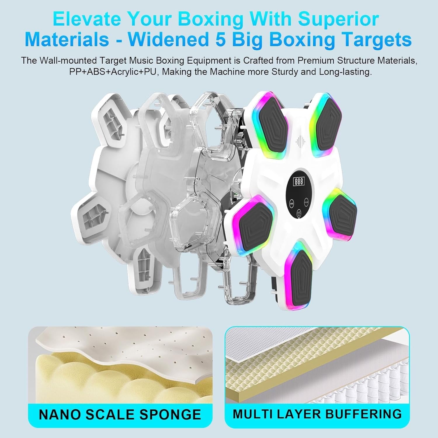 Music Boxing Machine Bluetooth LED Punch Pad Wall Mount Smart Home Trainer