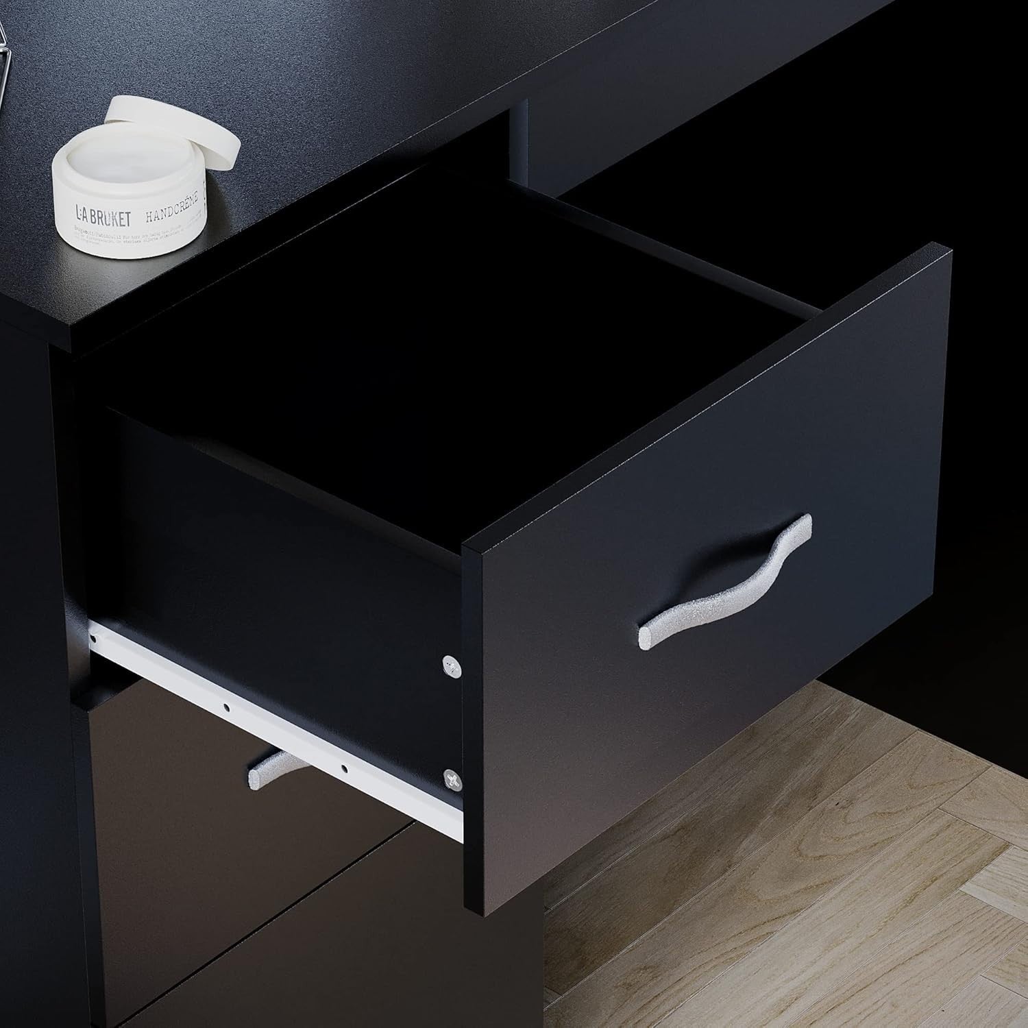 Black Dressing Table 3 Drawer Chest Makeup Desk Vanity Storage Modern Design