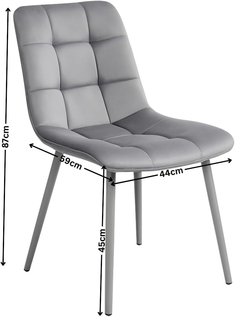 Grey 4 Seater Dining Table Set w/ Tufted Velvet Chairs | Stone Effect Finish