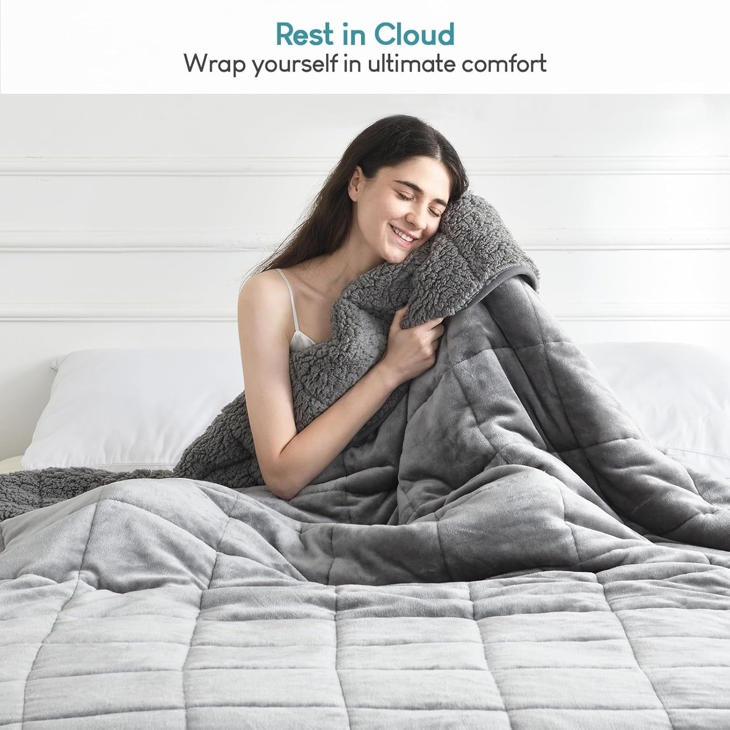 Grey Sherpa Weighted Blanket 12lbs Queen 60x80 Cozy Sleep