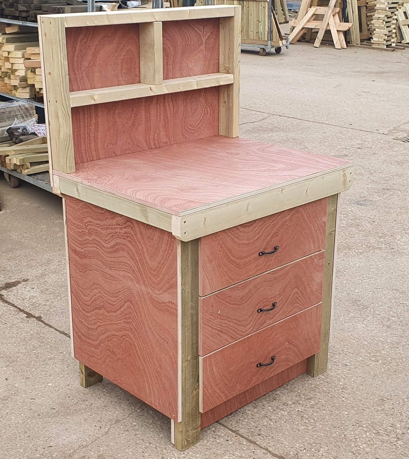 3ft Heavy Duty Wooden Workbench Tool Cabinet with Back Panel & Drawers