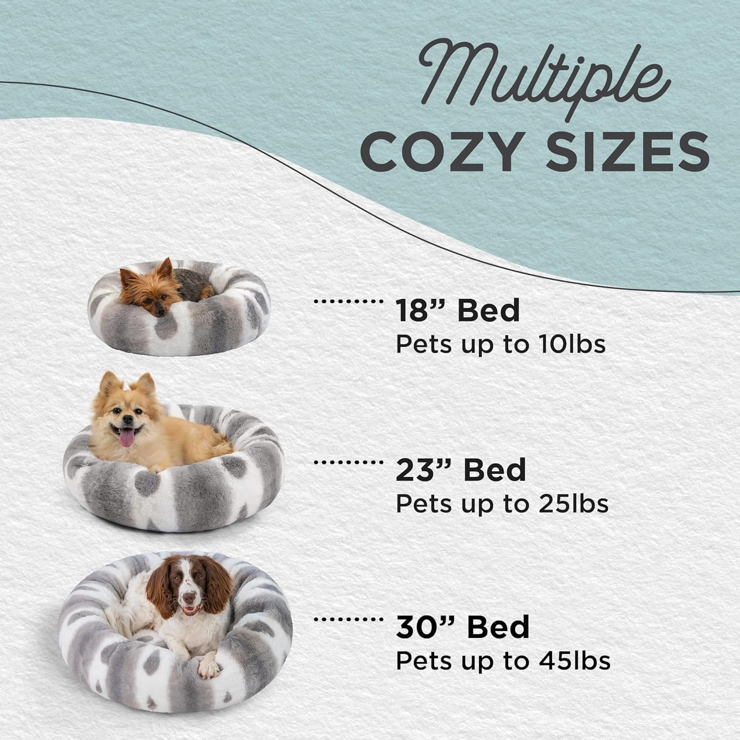Calming Donut Dog Bed 23x23 Faux Fur Anti Anxiety Grey