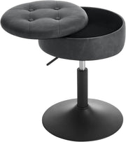 Anthracite Swivel Vanity Stool with Storage Adjustable Faux Leather Seat