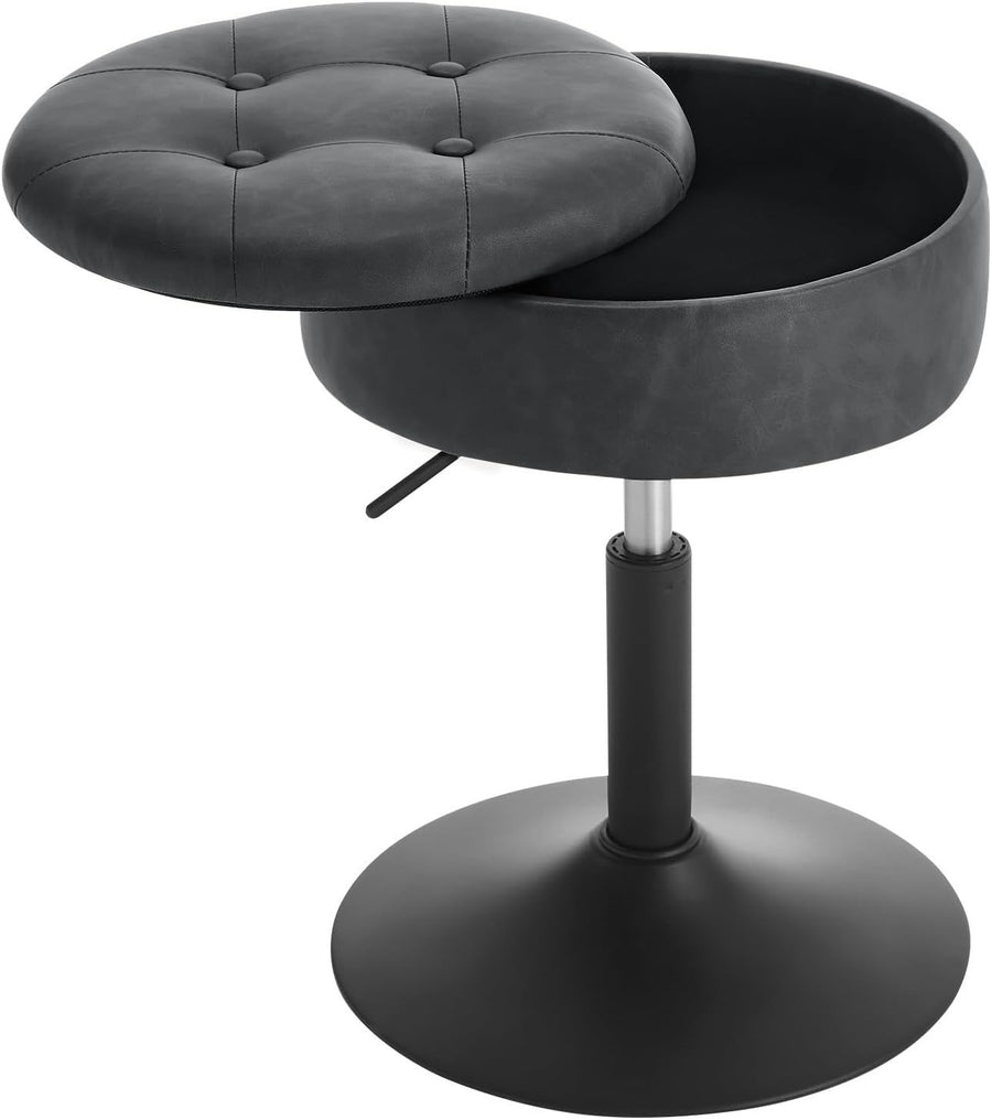 Anthracite Swivel Vanity Stool with Storage Adjustable Faux Leather Seat
