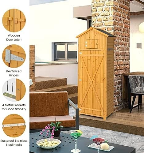 Wooden Garden Shed 6FT Outdoor Storage with Shelves, Table & Lockable Door