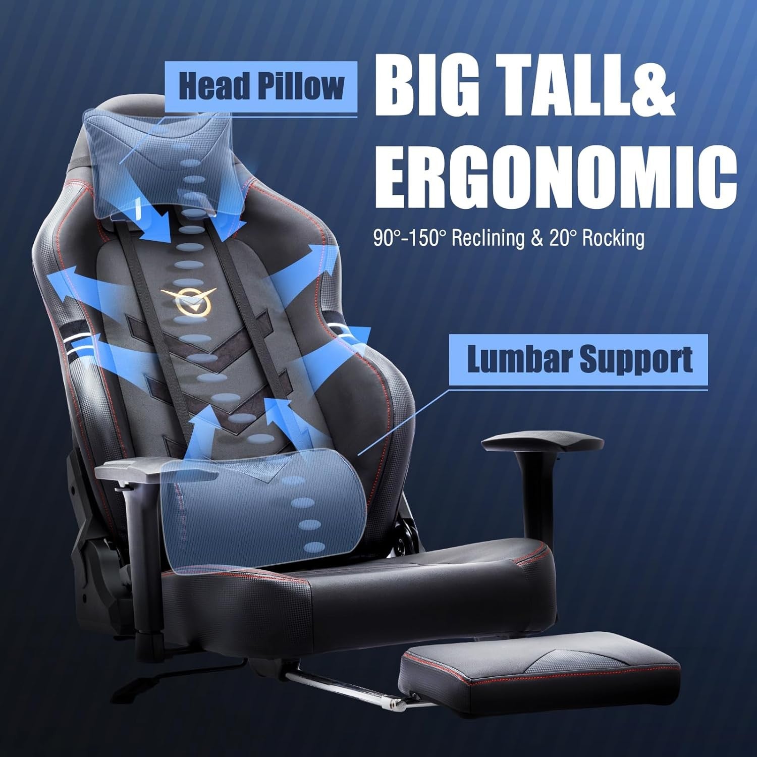 Big & Tall Gaming Chair Recliner w/ Footrest Lumbar Support
