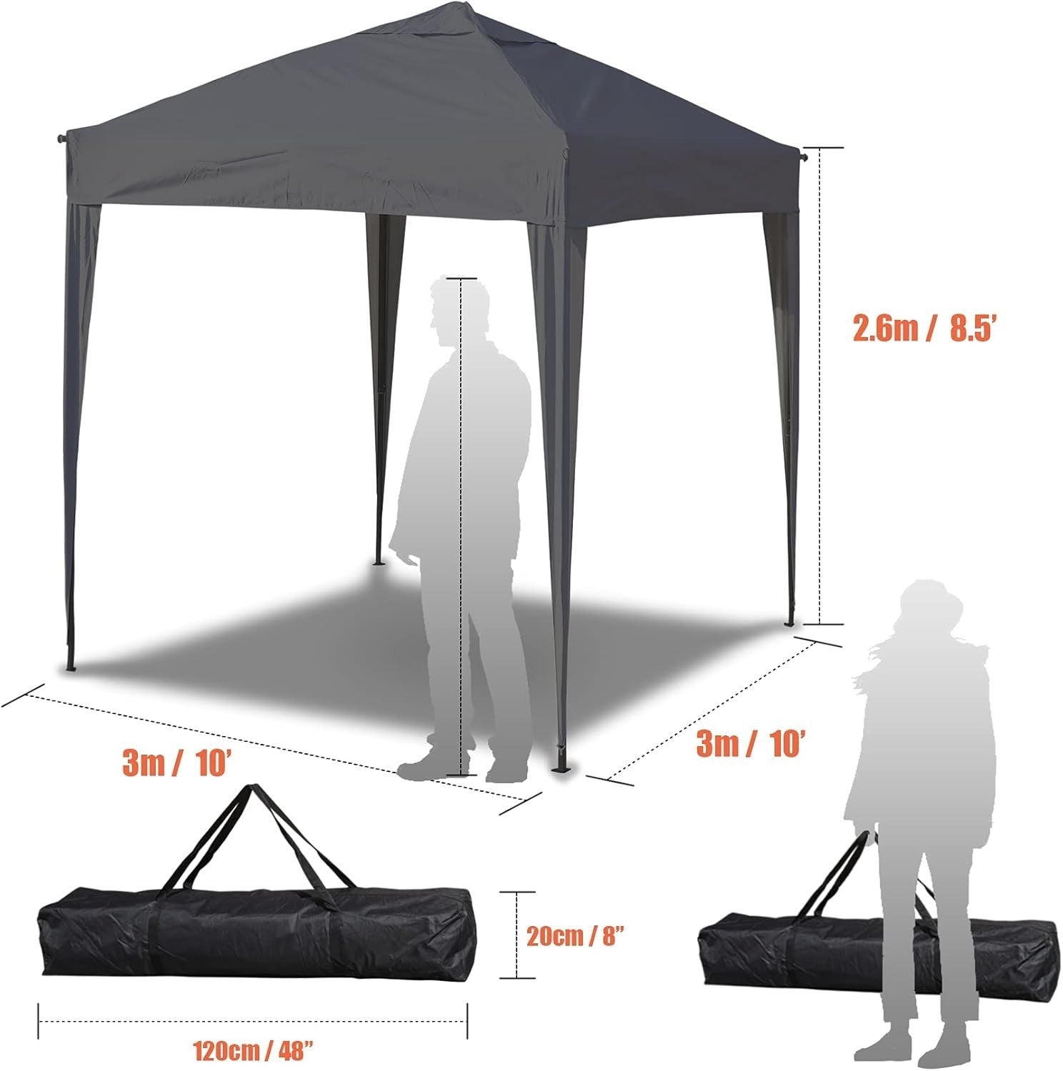 3x3M Pop Up Gazebo Heavy Duty Waterproof Outdoor Party Tent Grey