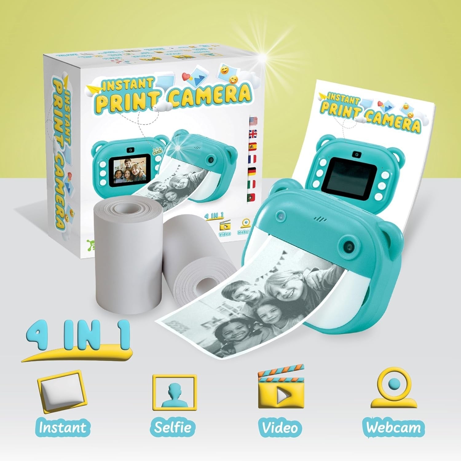 Kids Instant Print Camera Digital Photo Video Camera Toy Gift Ages 4-6+