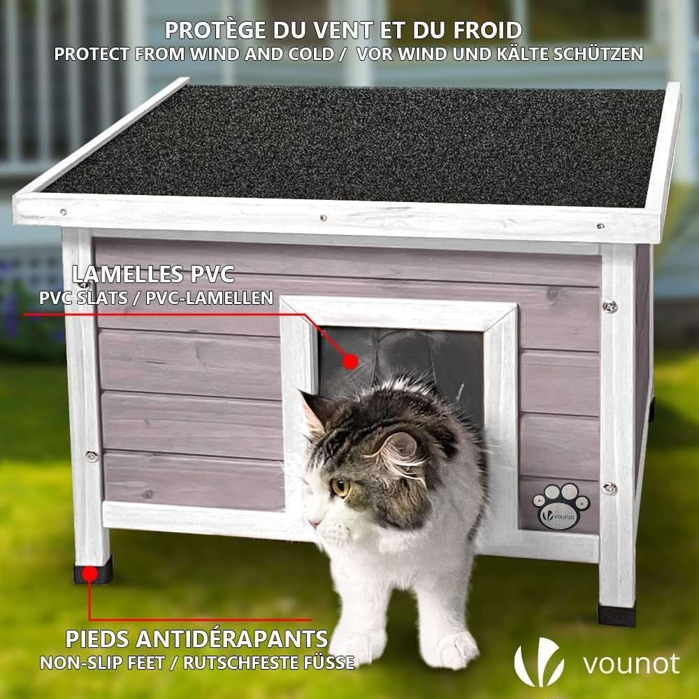 Outdoor Wooden Cat House with Plexiglass Window & Weatherproof Roof 57x45x43cm