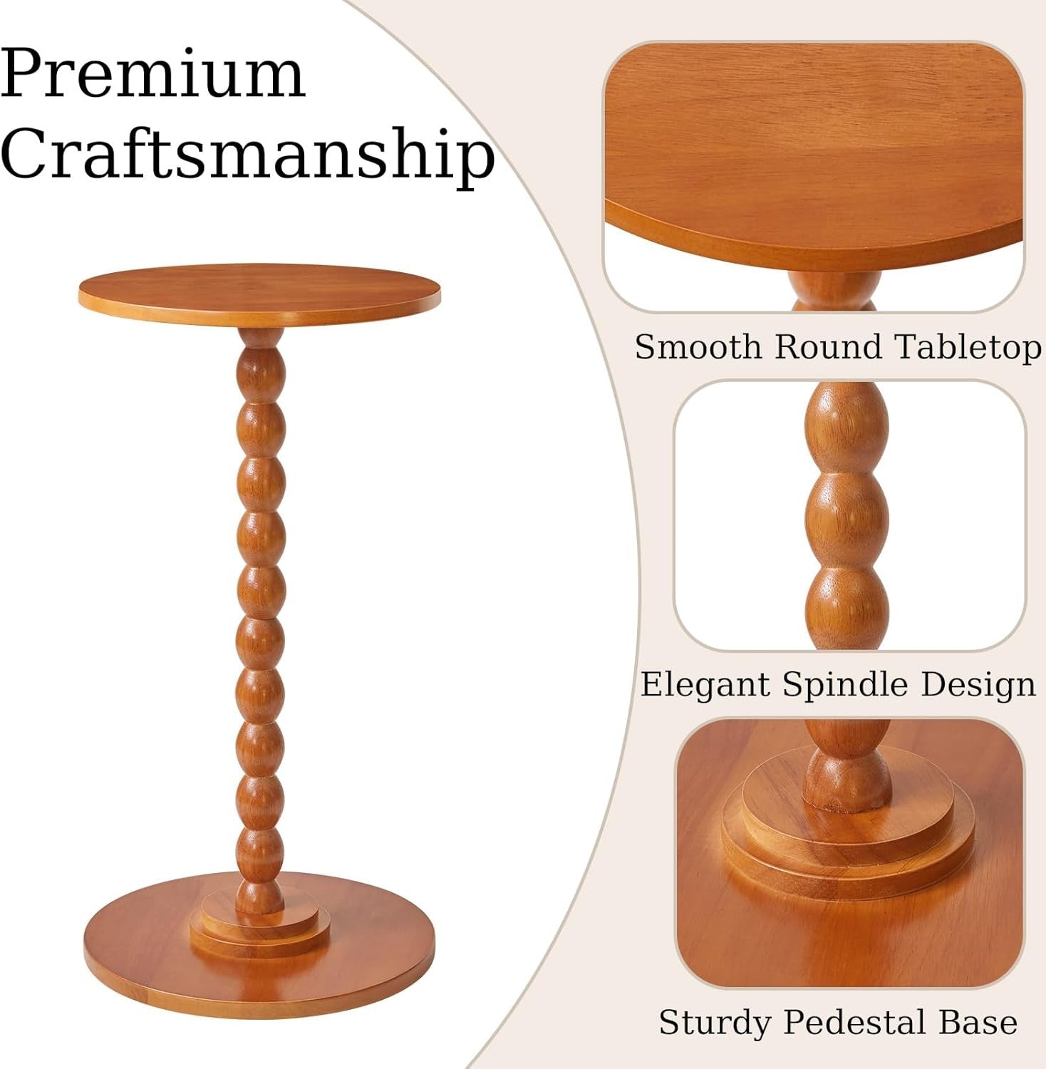 Cherry Wood Round Side Table – Modern Small Accent Table with Solid Wood Base