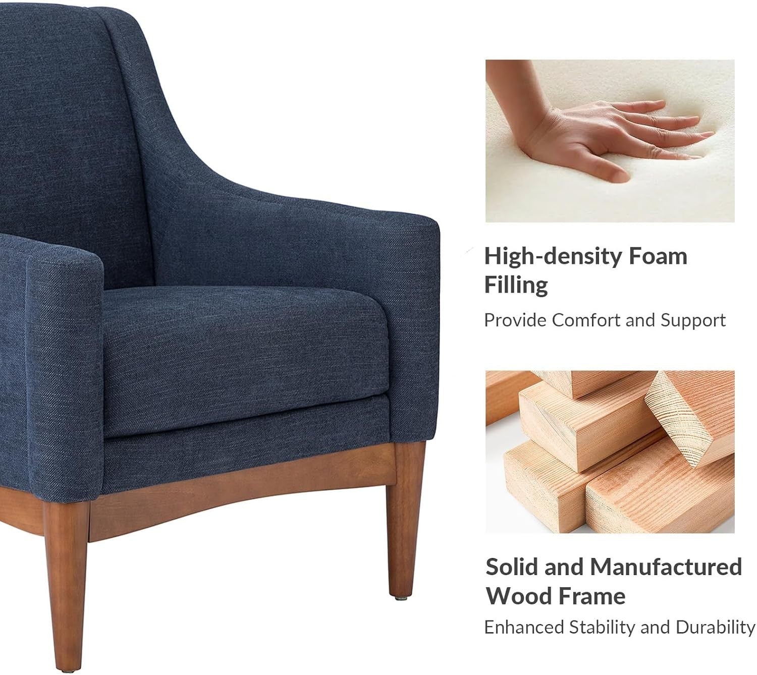 Navy Blue Accent Armchair Modern Lounge Chair for Living Room or Office