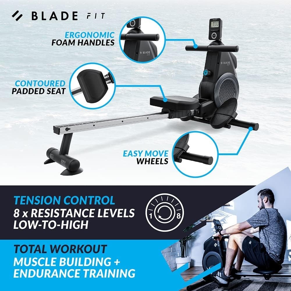 Foldable Magnetic Rowing Machine Quiet 8-Level Resistance LCD App Home Rower