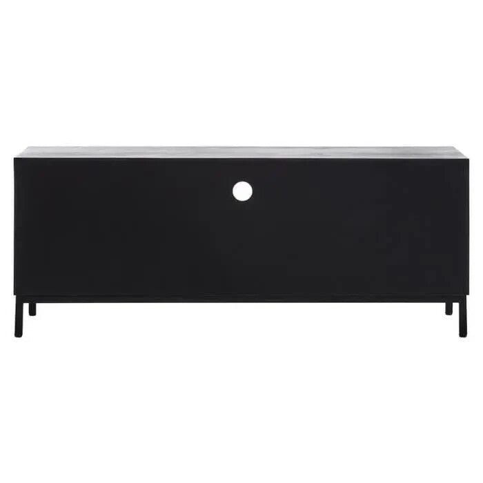Black Geometric TV Unit Cabinet | Modern Boho Media Stand w/ Storage