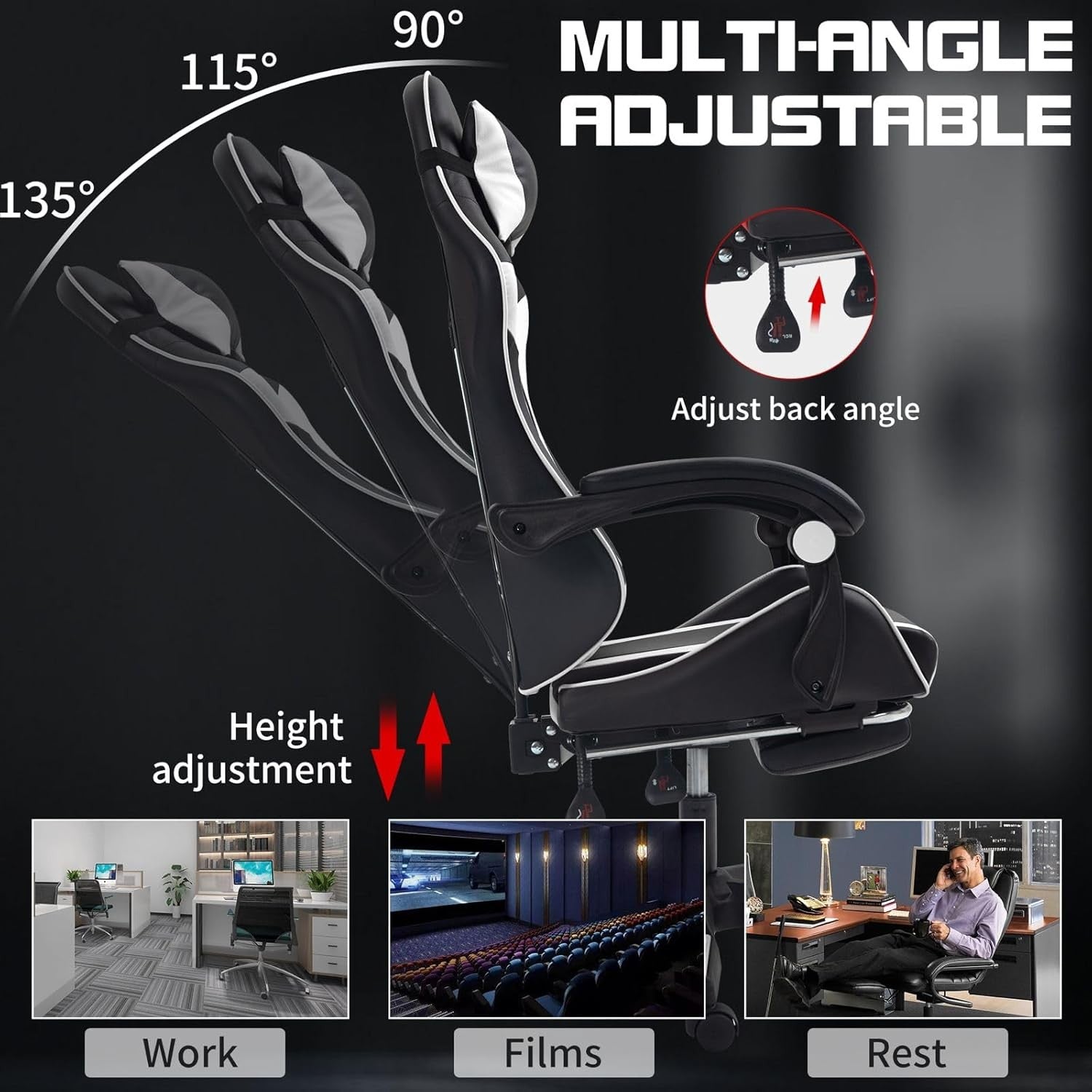 Ergonomic Gaming Chair Reclining Footrest Swivel PU Leather