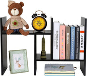Adjustable Black Wood Desktop Bookshelf 3-Tier Space-Saving Desk Organizer