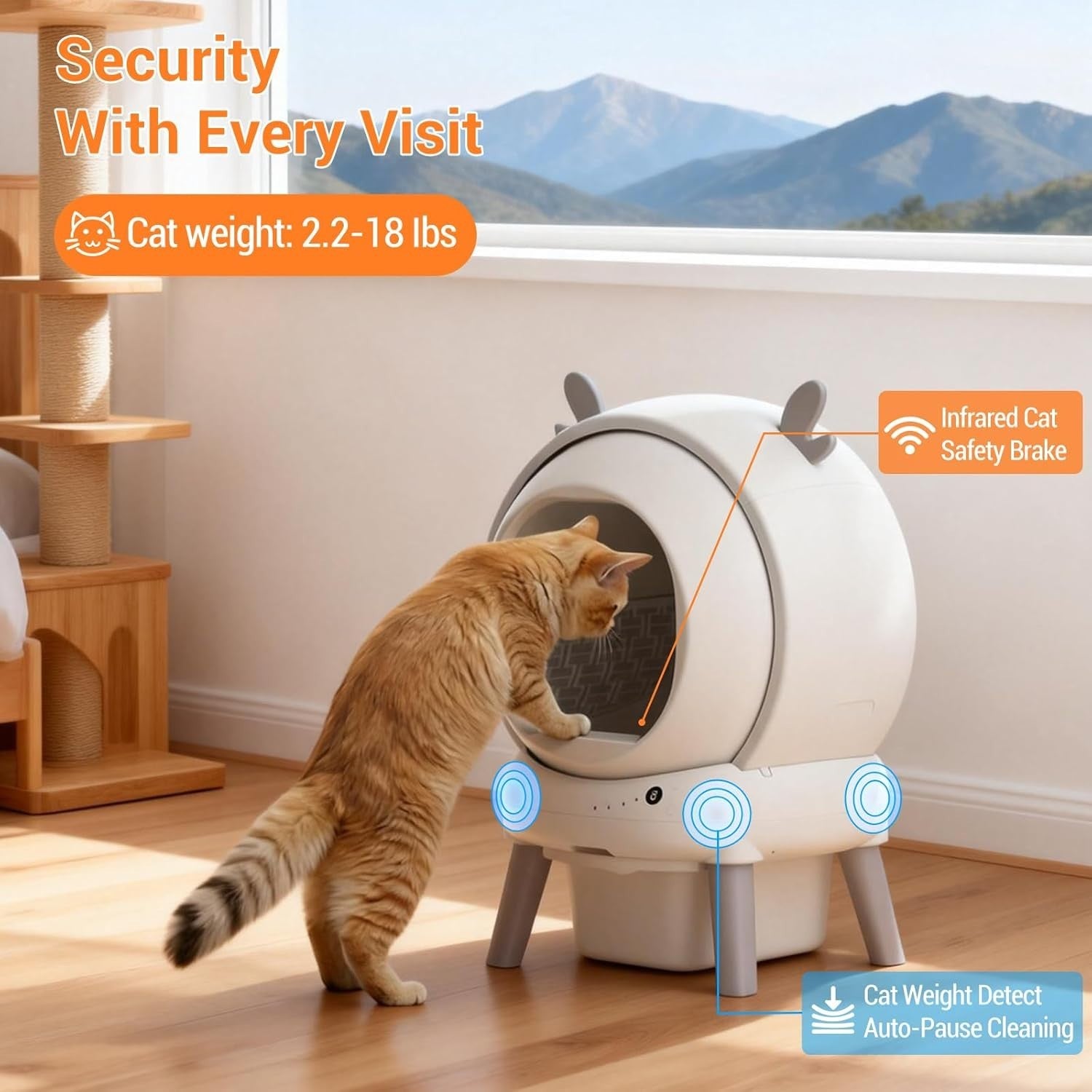 Self Cleaning Cat Litter Box APP Control 65L Multi Cat Odor Control