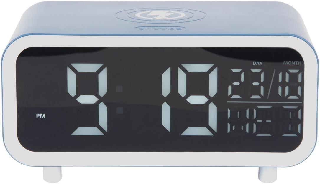 LED Alarm Clock Wireless Phone Charger Day Display Bedside Desk