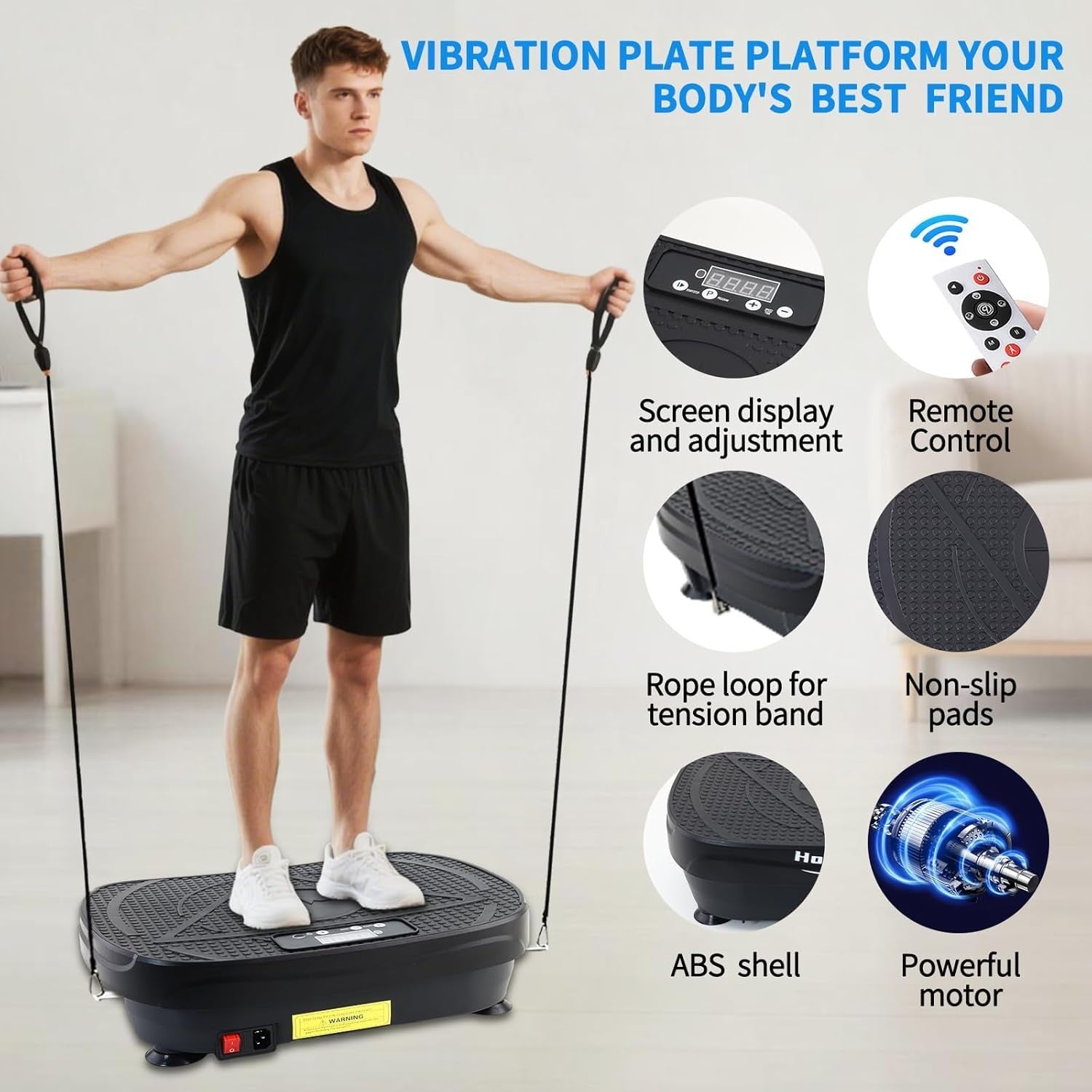 Black Vibration Plate Exercise Machine Whole Body Workout Fat Burn Home
