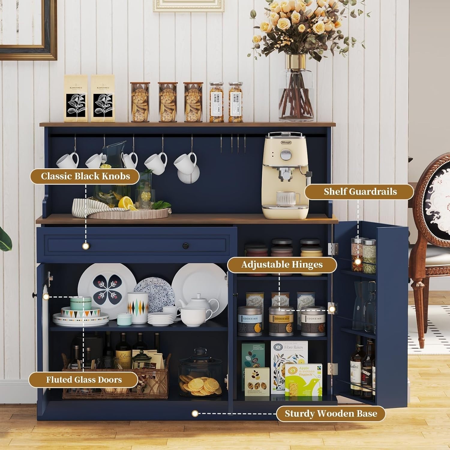 Kitchen Pantry Cupboard Microwave Cabinet Coffee Station Blue
