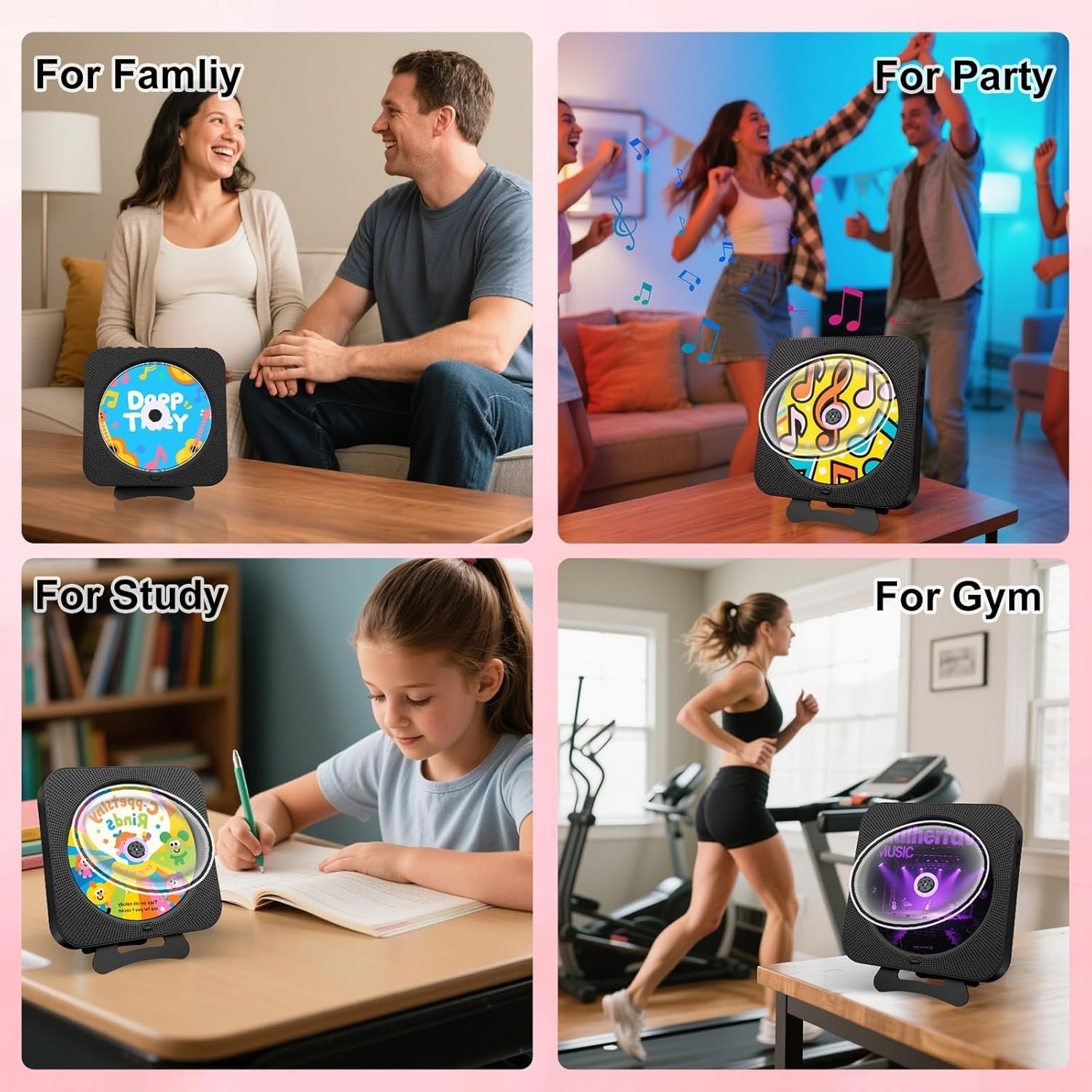 Bluetooth CD Player Boombox Wall Mount FM Radio USB AUX Remote Black
