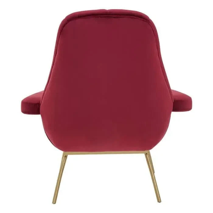Wine Red Velvet Accent Lounge Chair with Gold Legs Mid Century Armchair