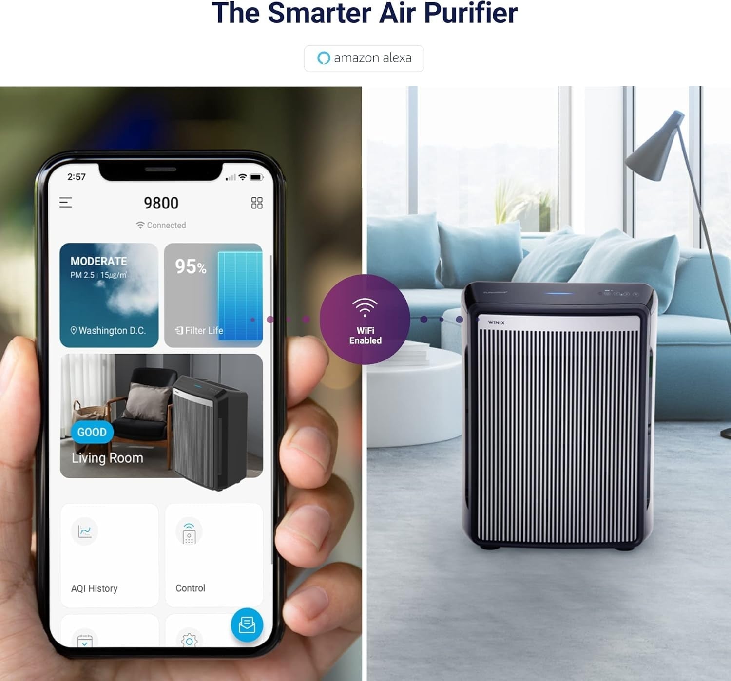 Smart HEPA Air Purifier WiFi PlasmaWave Large Room 500sqft Quiet