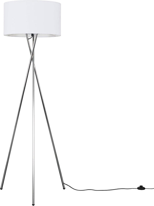 Modern Chrome Tripod Floor Lamp White Shade Tall Living Room Bedroom Light