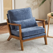 Sea Blue Chenille Accent Chair – Solid Wood Lounge Armchair Wide Arm