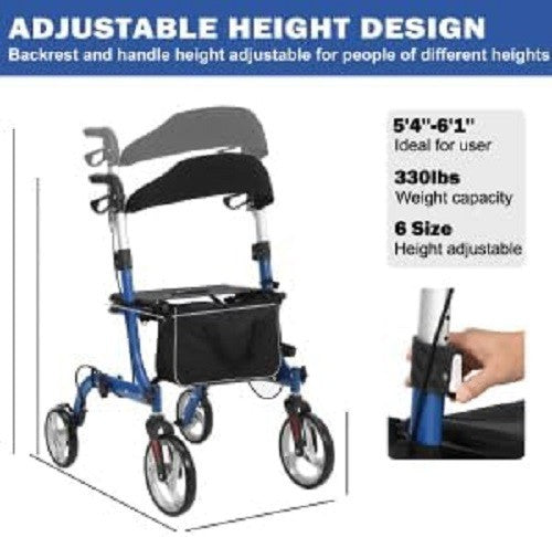 2 in 1 Rollator Walker Wheelchair with Seat Folding Adjustable Handle 150kg