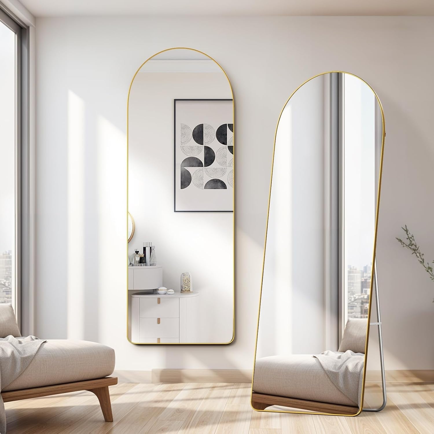 Gold Arch Full Length Mirror 165x60cm Leaning Wall Mirror for Bedroom Decor