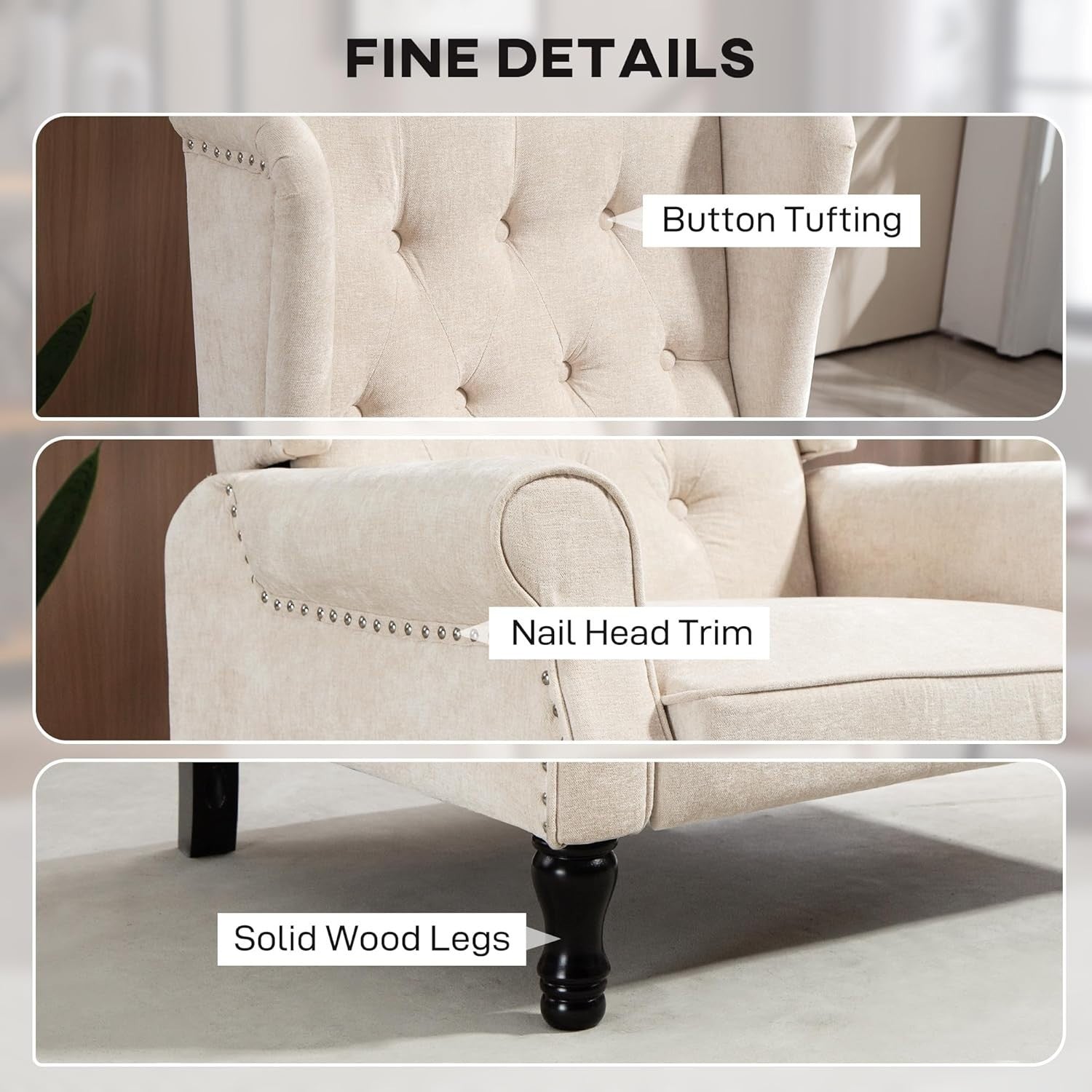 Vintage Recliner Chair with Footrest & Button Tufted Back - Comfortable Living
