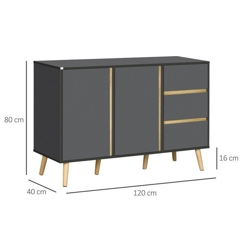 Grey Sideboard Storage Cabinet 3 Drawer 2 Door Cupboard – Hallway Unit