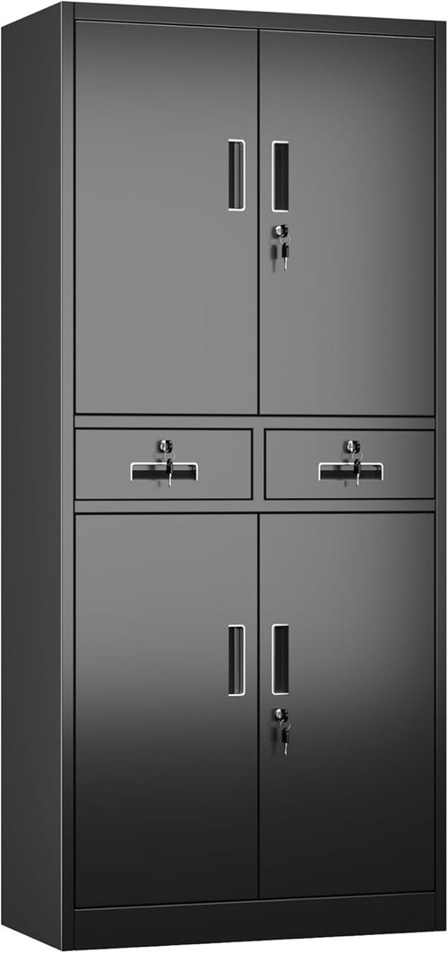 Lockable Metal Storage Cabinet 4 Doors 2 Drawers Adjustable Shelves 180x80x40cm