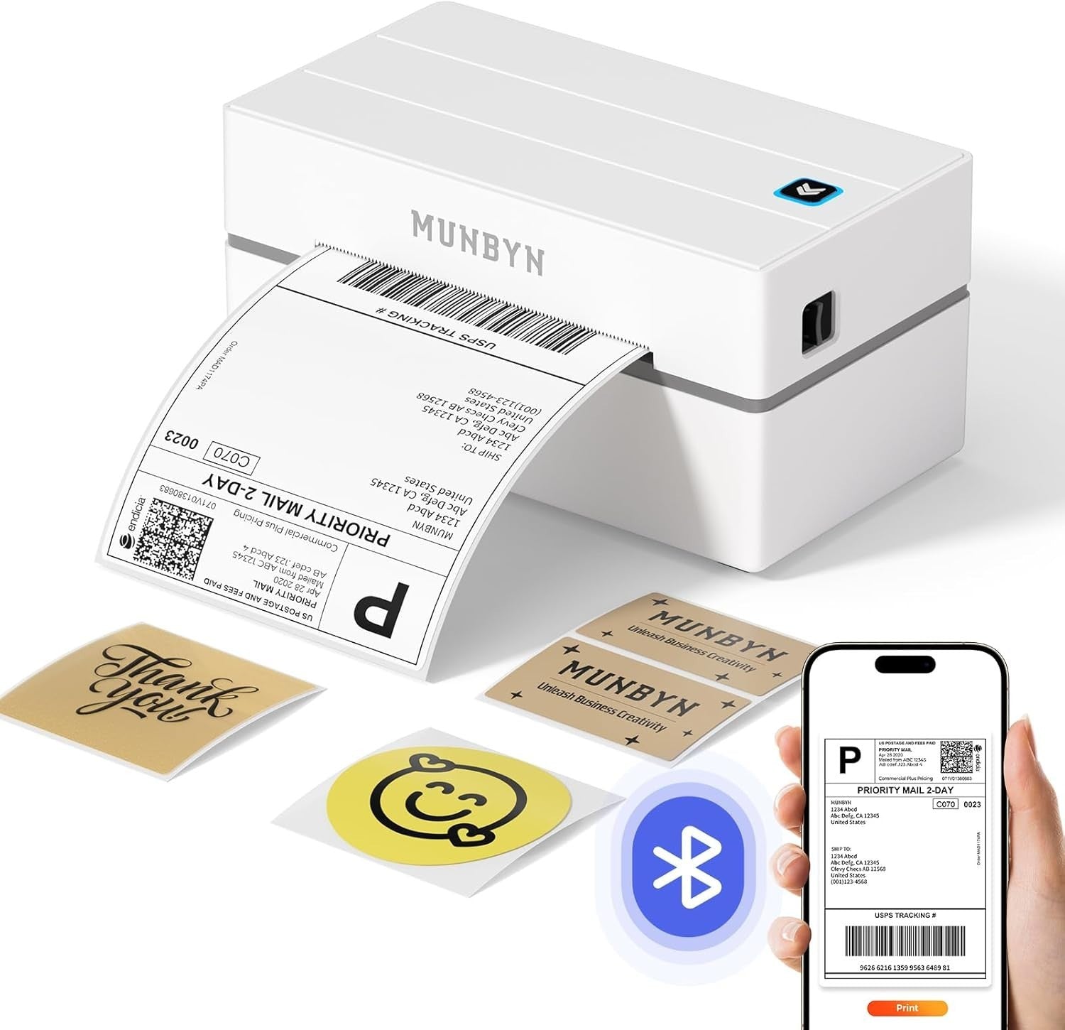 White Bluetooth 4x6 Thermal Shipping Label Printer High-Speed