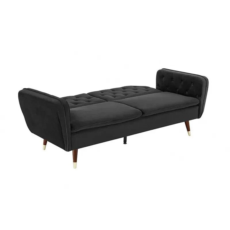 3 Seater Black Velvet Sofa Bed Click Clack Recliner Guest Bed Modern