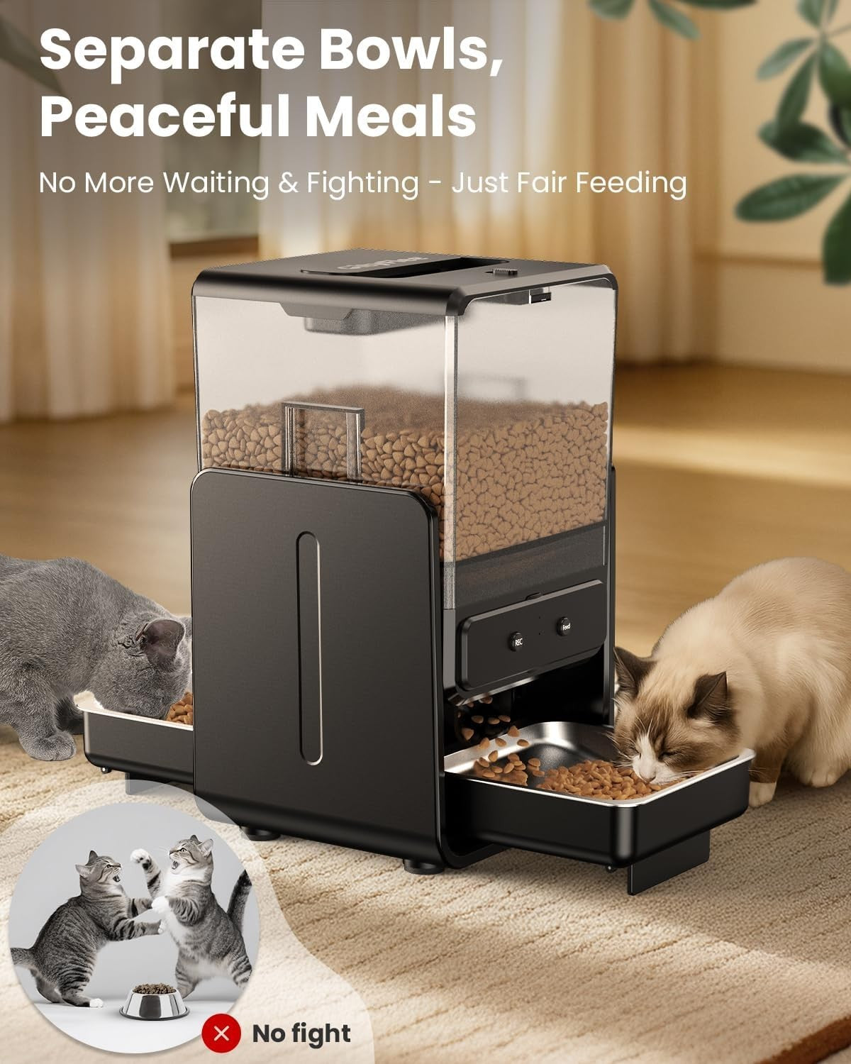 5G WiFi Automatic Cat Feeder for 2 Cats 5L Smart Dual Bowl Feeder