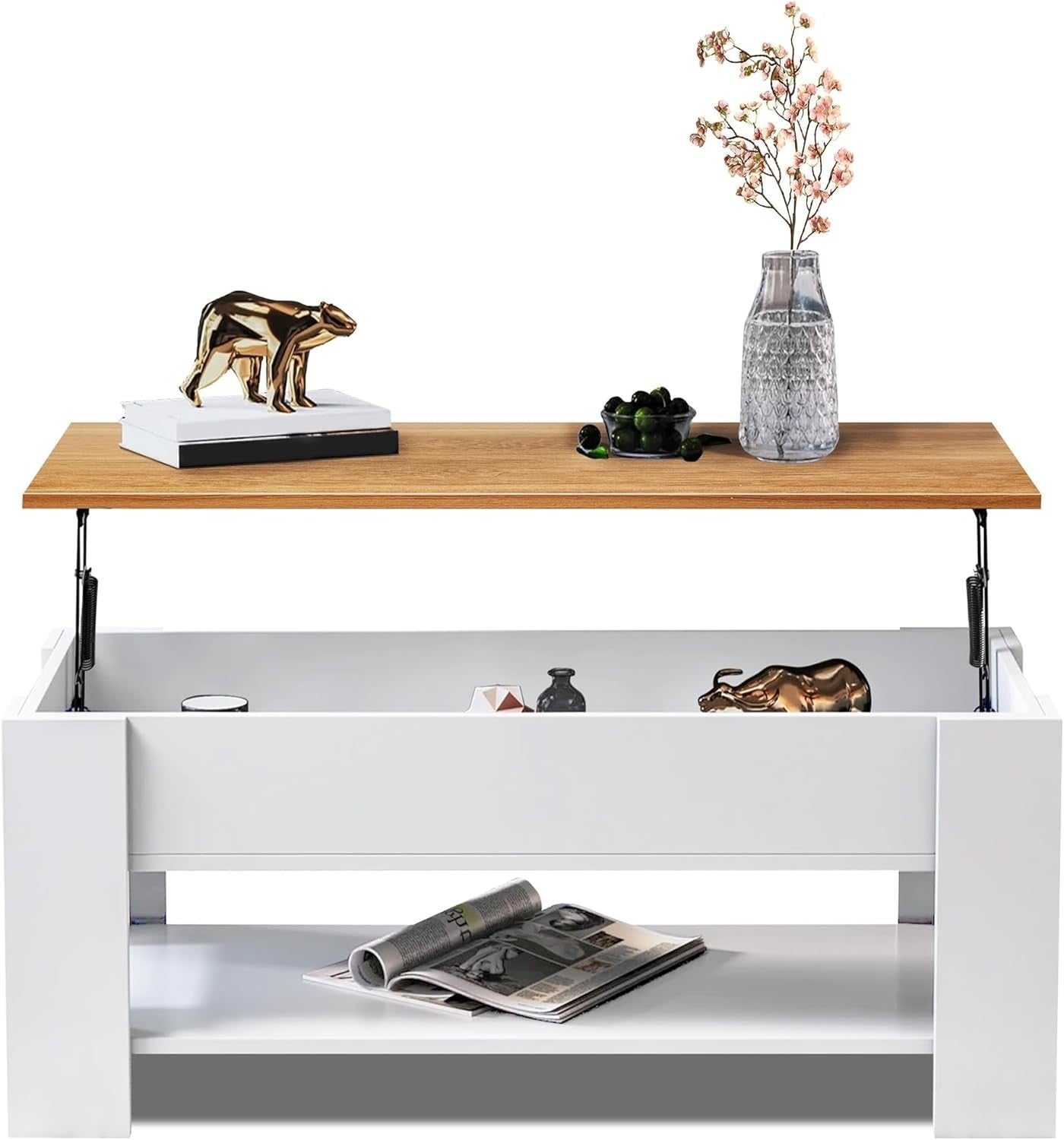Lift Top Coffee Table with Hidden Storage, Modern Wooden Sofa Table, 100x50cm