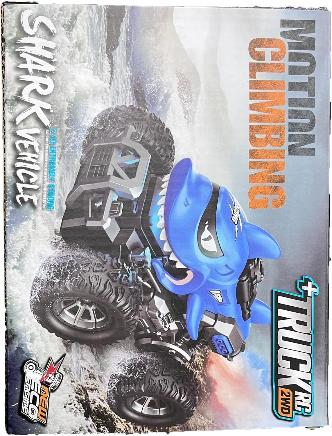 RC Monster Truck for Kids 4-12, Shark-Themed Car w/ Spray & LED Lights