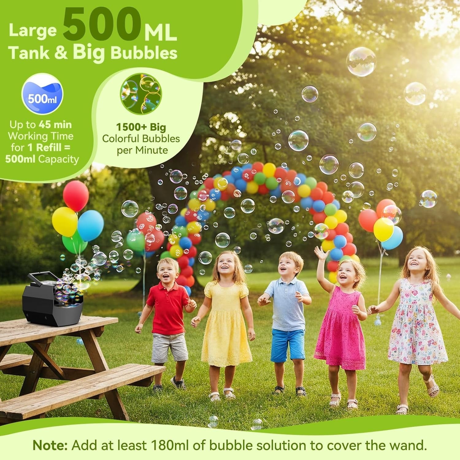 Bubble Machine 500ml Portable USB Battery Bubble Maker